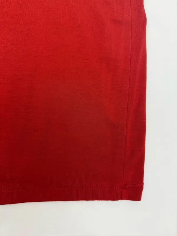 Peruvian Connection Draped Neck Stretch Jersey Midi Dress Rust Red Minimalist - Image 7