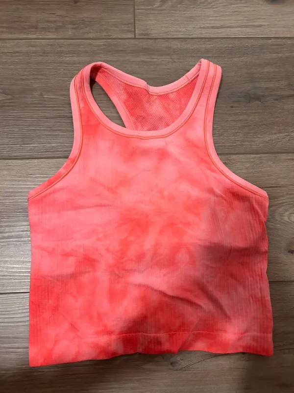 Lululemon Ebb to Street Cropped Racerback Tank Top Marble Dye Raspberry Cresm - Image 3