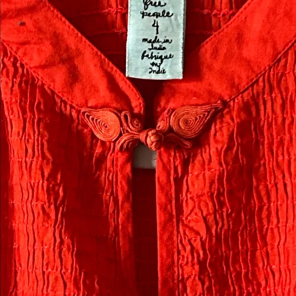 Free People Womens Embroidered Sleeveless Smocked Red Tunic‎ Top Size 4 - Image 5