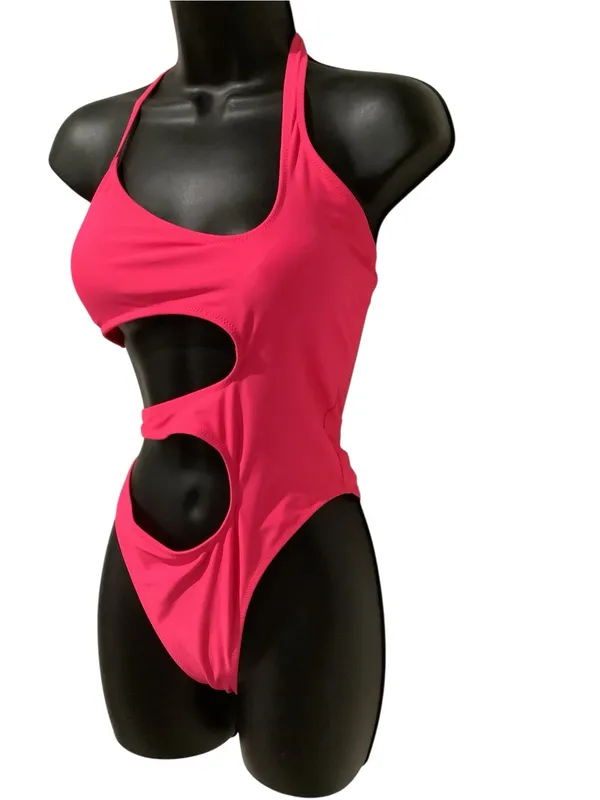 Hot Pink Asymmetric Cutout One-Piece Swimsuit Brand New - Image 3