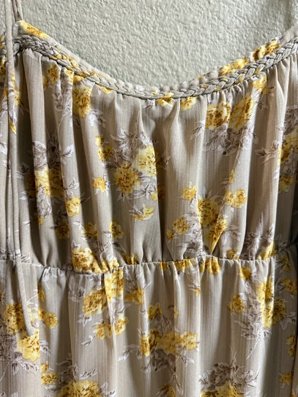 Vici Beige Floral Tiered Maxi Dress with Yellow Accents - Image 3
