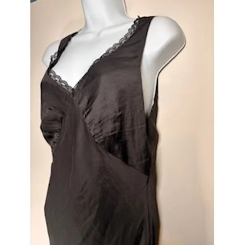 American Eagle Maxi Slip Dress Brown Lace Trim V-Neck Coquette Y2K 90s Size M - Image 9