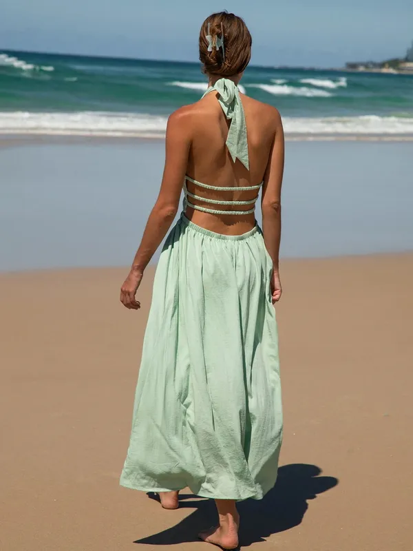 Berlook Light Green Cutout Halter Maxi Beach Dress - Image 2