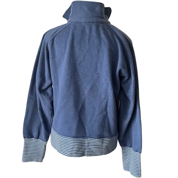Vtg Arizona Jean‎ Co Blue Quarter Zip Sweatshirt Varsity Logo Striped Trim XL - Image 4
