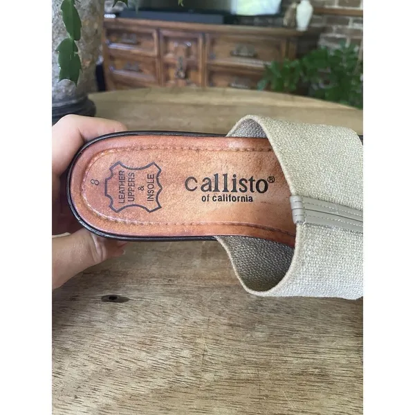 Callisto Of California Tan Canvas Leather Insole Sandals Women Size 8 Slip On - Image 4