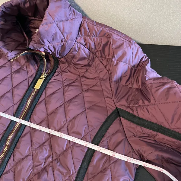 Hunter Original Women's Quilted Jacket Plum Purple Gold Zip Puffer Coat Medium - Image 12