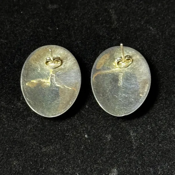 Vintage Southwestern Sterling Silver Lapis Inlay Oval Stud Earrings Boho Blue - Image 2