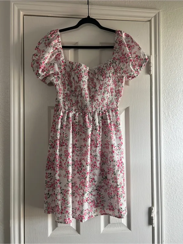 SheIn Pink Floral Puff Sleeve Mini Dress - Image 3