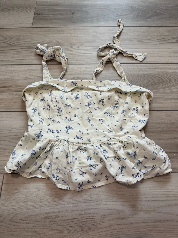 Altar'd State Cream Floral Tie-Strap Peplum Tank - Image 2