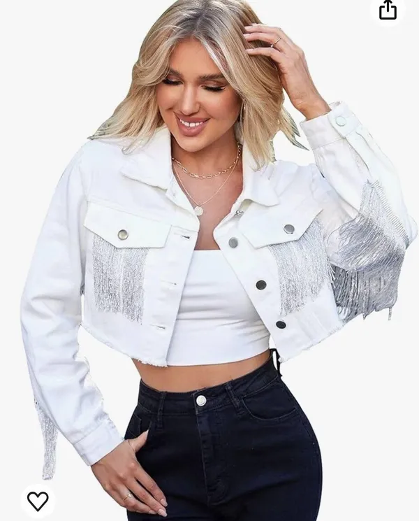 Amazon White Fringe Denim Jacket - Image 3