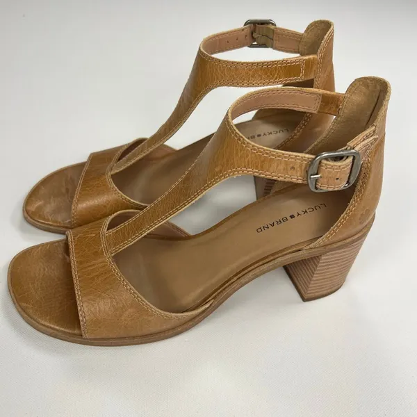 Lucky Brand Sabeni T-Strap Block-Heel City Sandals Tan Size 9.5 Runs Large (10) - Image 8