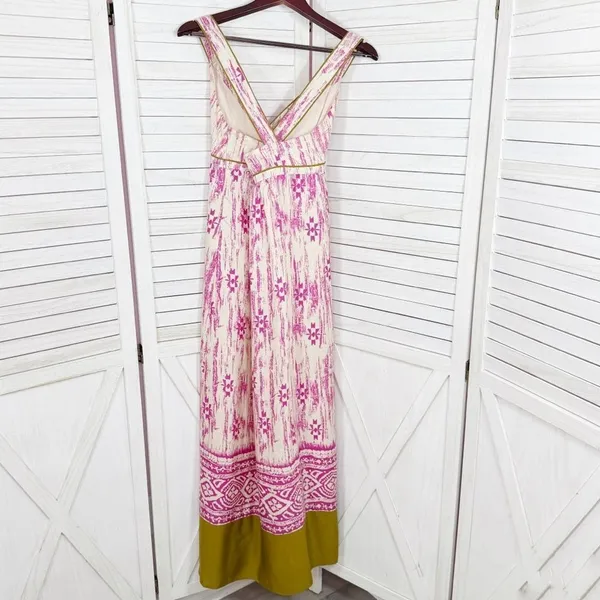 Loft Silk Ikat Tribal Print Maxi Dress Sundress Pink Cream Size‎ 2 - Image 12
