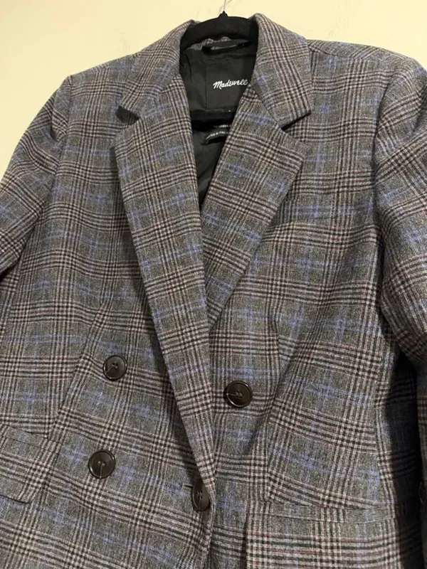 Madewell The Rosedale Blazer Women's 8 Gray Blue Plaid Wool Blend Jacket Classic - Image 4