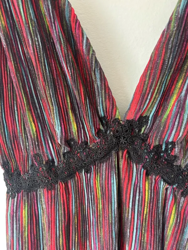 House of Harlow 1960 X Revolve Yelena Midi Dress Linen Multi Color Stripes Y2K - Image 5