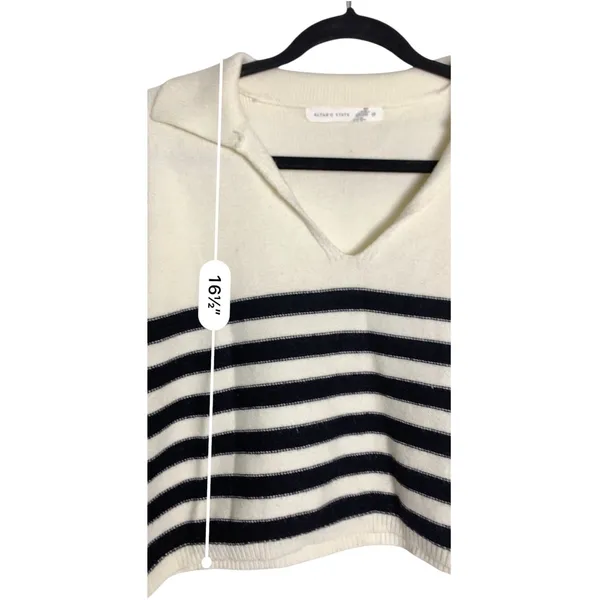 Altar’d State Sweater Womens XS Ivory Black Stripe Collared Coastal Preppy Knit - Image 10