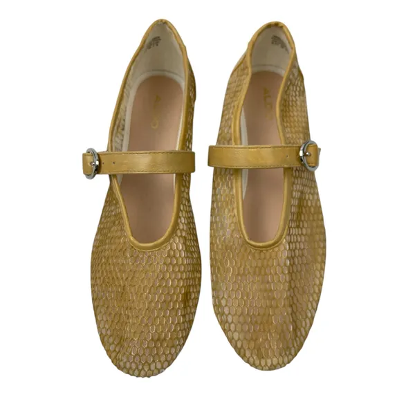 Aldo Gold Fishnet Round Toe Adjustable Buckle Strap Mary Jane Flats Shoes 8.5 - Image 2