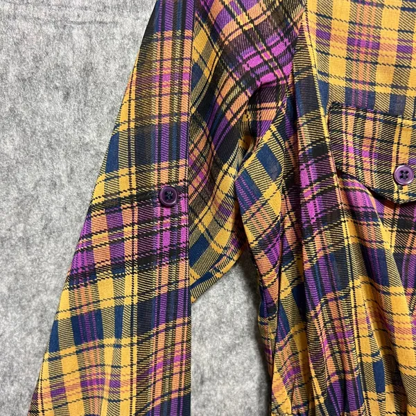 Love Fire Sheer Plaid Shirt Dress Long Sleeve Button Front Casual Size‎ Small - Image 5