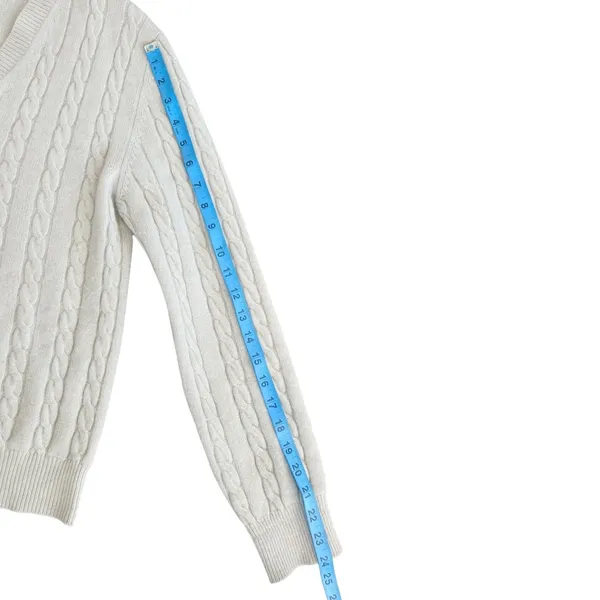 Isaia Napoli Cream 100% Cashmere Cable Knit V-Neck Sweater Made in Italy Size M - Image 4