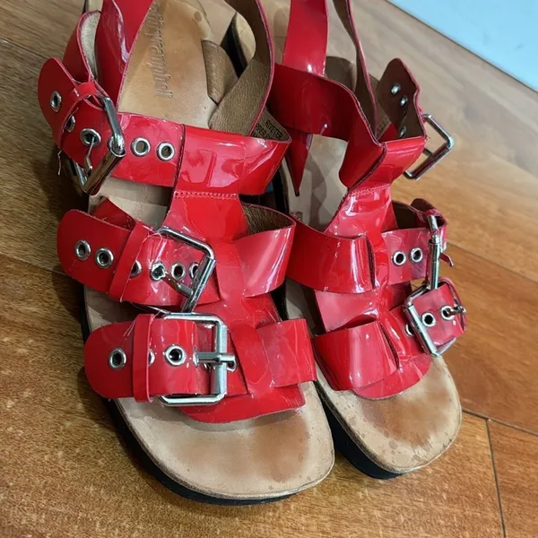 Jeffrey Campbell Riveter Lugged Buckle Sandal patent‎ leather red size 7.5 - Image 12