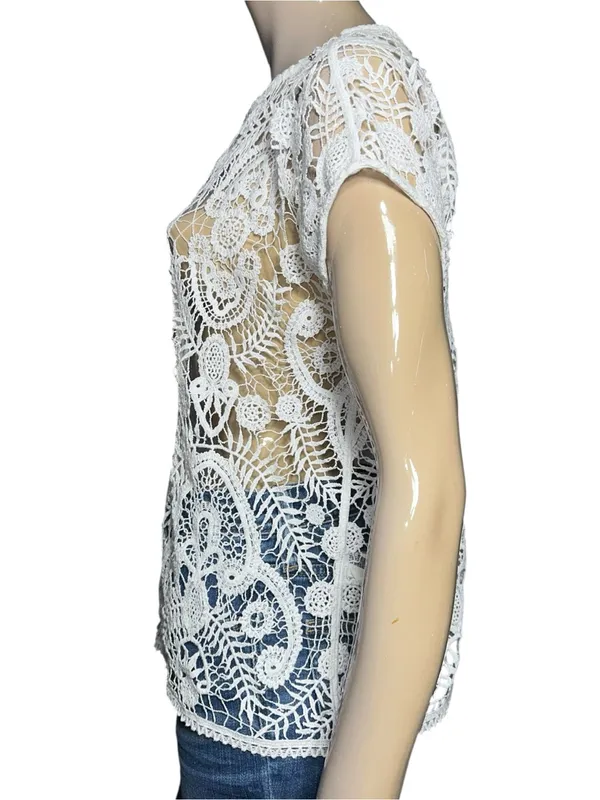 Polo by Ralph Lauren Women’s Size S White Crochet Lace Short Sleeve Blouse Top - Image 4