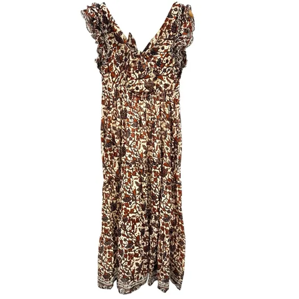 HOUSE OF HARLOW 1960 Boho Floral Open Tie Back Maxi Ruffle‎ Dress Cotton Medium - Image 7