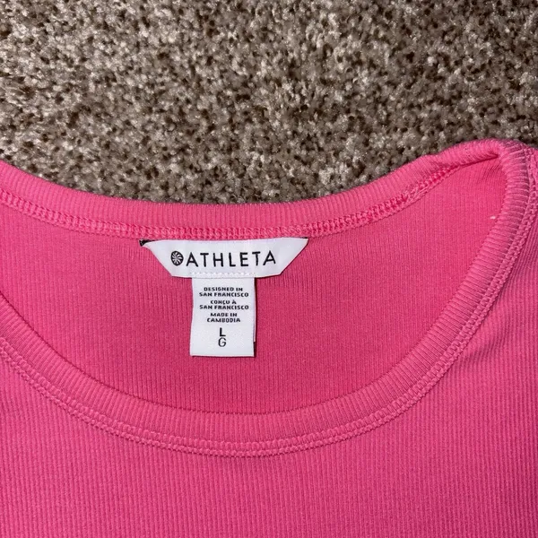 Athleta Women's Solid Pink Crew Neck Stretch Knit Tee Gym Training Size L - Image 2