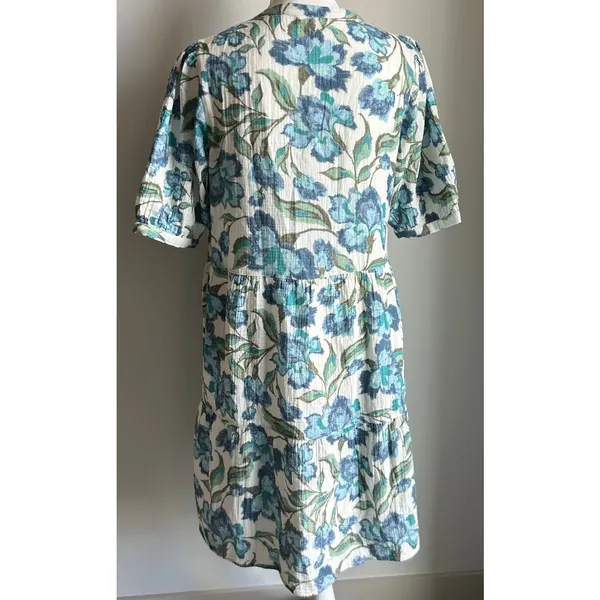 Garnet Hill Blue Floral Printed Organic Cotton Tunic Mini Dress Layered Size S - Image 4