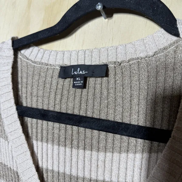NWT $65 Lulus Casual Aura Beige‎ Striped Knit Long Sleeve Midi Dress Womens XL - Image 4