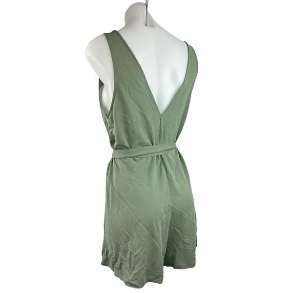 Zara Green Sleeveless V-Neck Belted Tie Waist Pull On Jumpsuit Romper Shorts M - Image 2