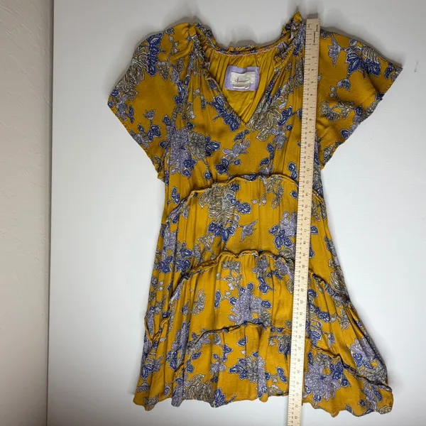By Anthropologie Robin Tiered Mini Dress Small Yellow Floral Paisley Boho‎ Flowy - Image 9
