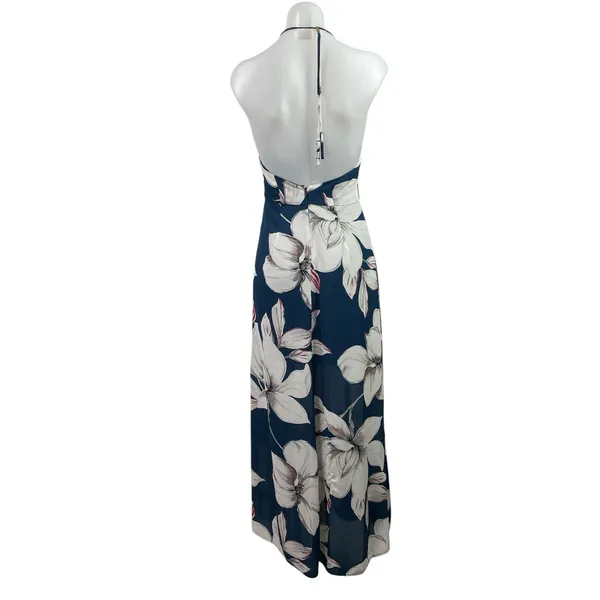 Dynamite Blue White Floral Sleeveless Halter Neck Maxi Summer Beach Dress Sz XS - Image 3