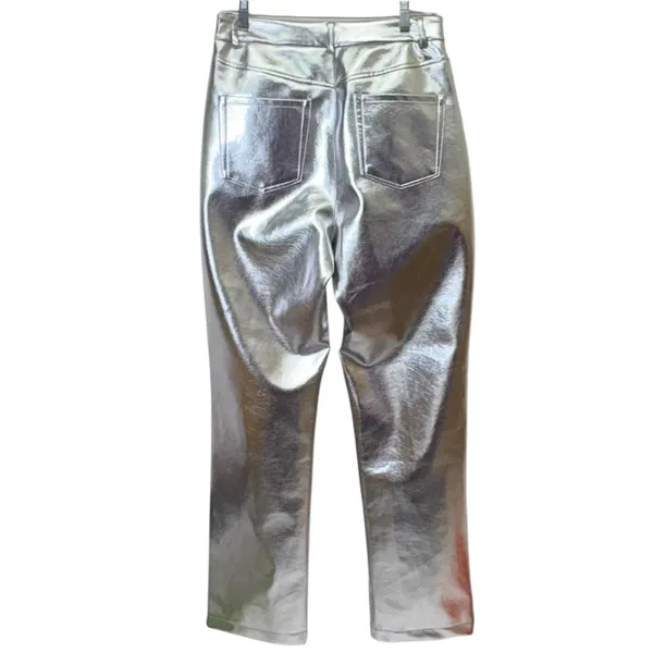7 For All Mankind Silver Metallic Coated Straight‎ Leg Pants Size Medium NWT - Image 4