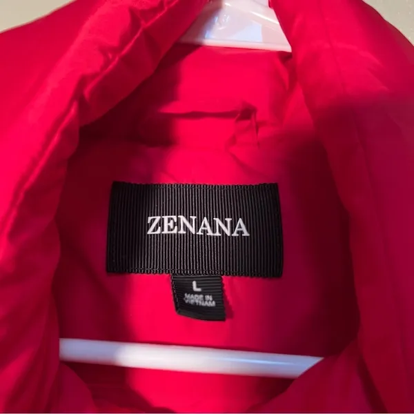 Zenana Womens Size Large Red Puffer Jacket Full Zip Pockets Long Sleeve QJ-1350Y - Image 11