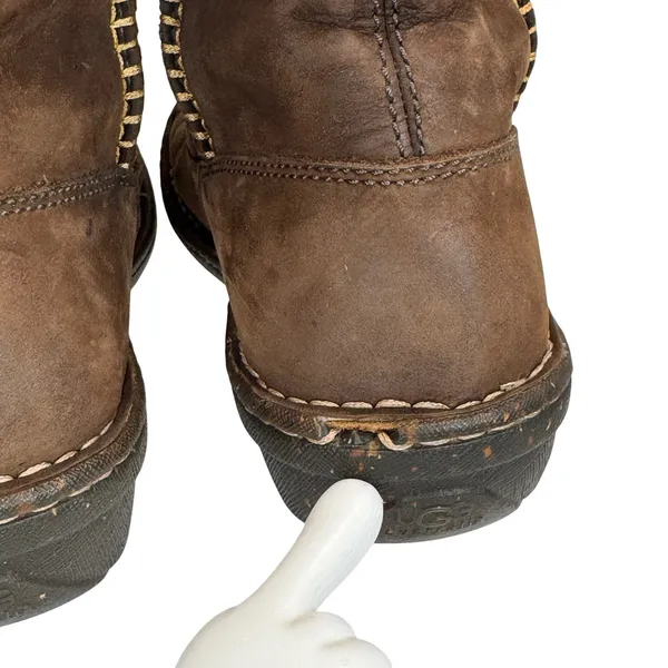 UGG Brown Leather Tall Shearling Boots Women's 8 Stitch Detail‎ Cozy Winter - Image 7