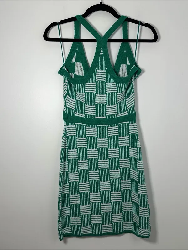 Free People Beach Women’s Green & White Terry Knit Mini Dress Size Small Boho - Image 4
