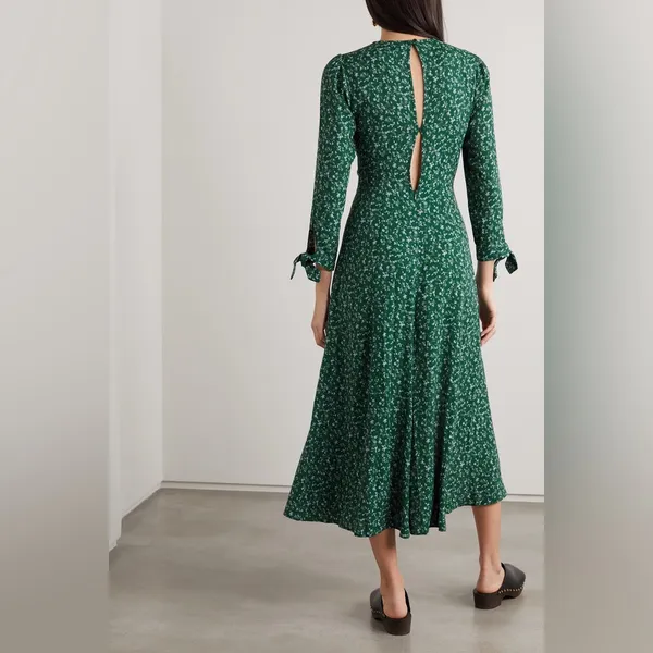 NWT Reformation Zelda Dress Emerald Green Midi Dress Prairiecore Size 10 - Image 4