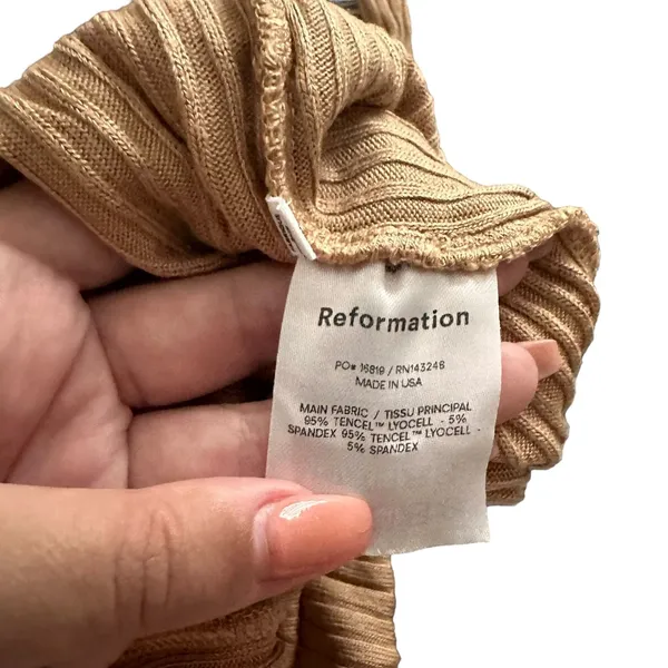 REFORMATION Kazu Ribbed Jumpsuit Tan‎ Sz Small - Image 8