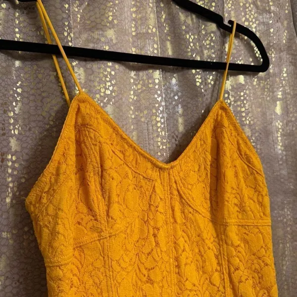 Free People Light Me Up Golden Yellow Floral Lace Slip Bodycon Dress Large - Image 6