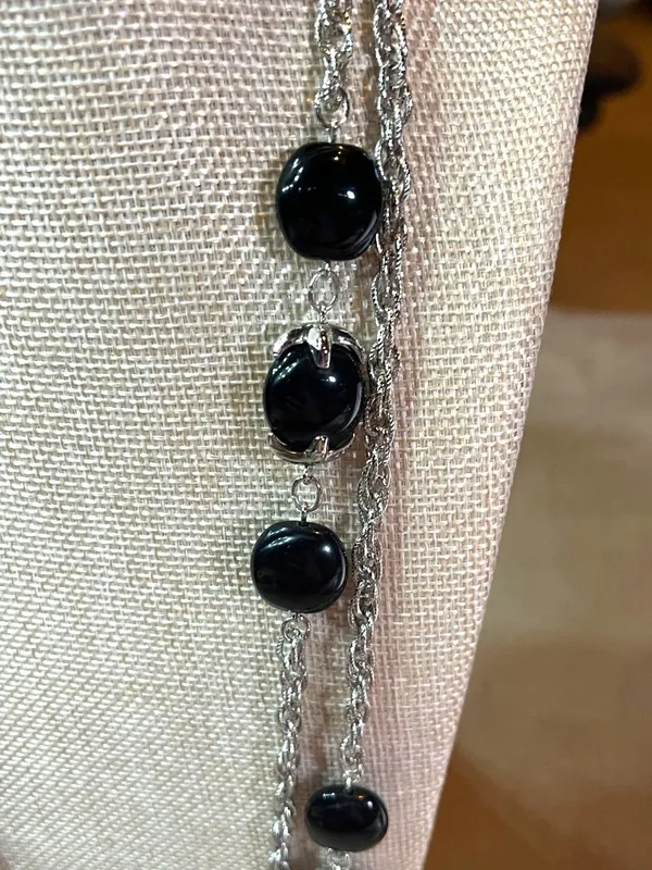 INC International Concepts Vintage Y2K Long Silver Tone Rope Chain Black Cabocho - Image 7