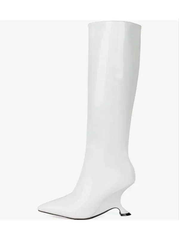 NEW White Patent Metallic Boots Knee High Sculptural Wedge Heel Boots 8.5 - Image 3