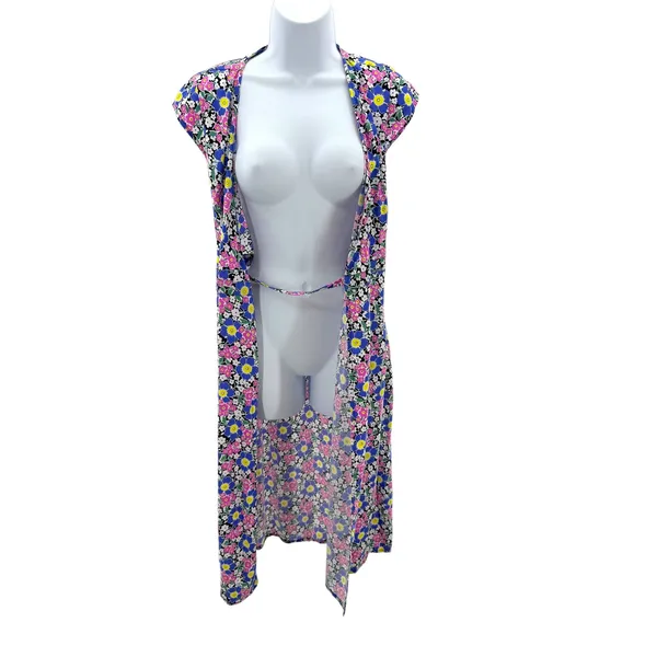 J.Crew Women XXSP Floral Wrap Midi Dress Cap Sleeve Blue Pink Yellow‎ New L4210 - Image 5