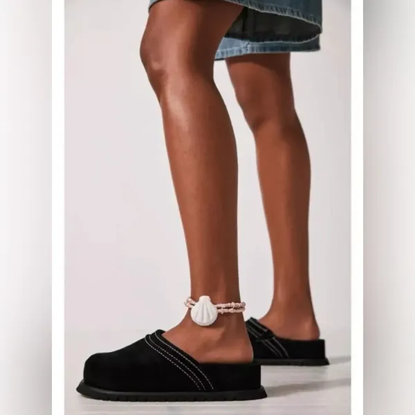 Free People Milo Everyday Mules in Black NIB NEW Suede Leather Chunky Size 7 - Image 2
