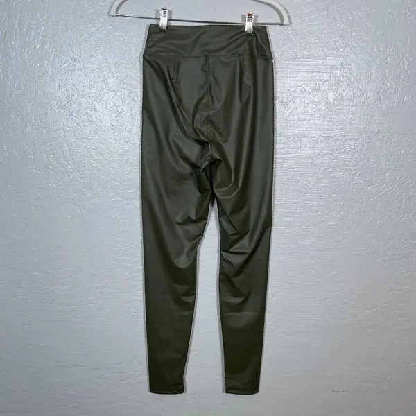Offline by Aerie Women M Olive Green Faux Leather Leggings High Rise Athleisure - Image 5