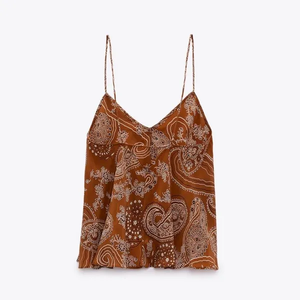 Zara Brown V Neck Boho Sleeveless Floral Paisley Camisole Cami Tank Top Sz XS - Image 10
