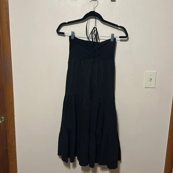 Theory Melcia black linen halter tiered cover‎ up dress One Size Fits Most - Image 3