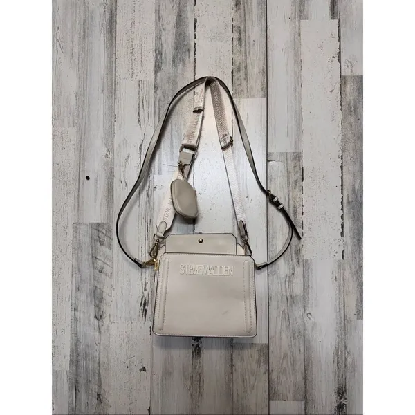 Steve Madden Cream Crossbody Bag Logo Strap Multi Compartment Purse - Image 2
