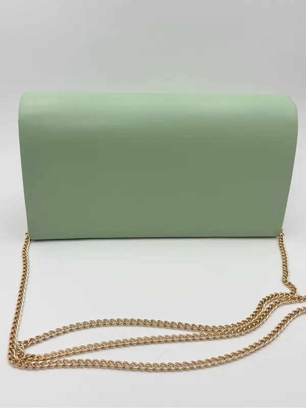 Mint Green Vegan Leather Envelope Clutch Bag with gold Chain‎ Evening Party - Image 7