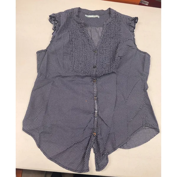 Maurices Navy Blue Polka Dot Sleeveless Tie Front Button Down Blouse Large - Image 7