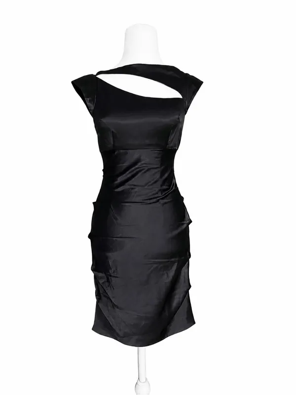 Hailey Logan Adrianna Papell Black Satin‎ Cutout Ruched Prom Party Dress Sz 3/4 - Image 2
