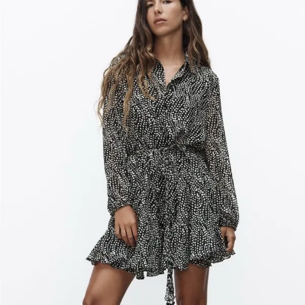 Zara Black and White Patterned Long Sleeve Dress,Size S - Image 4